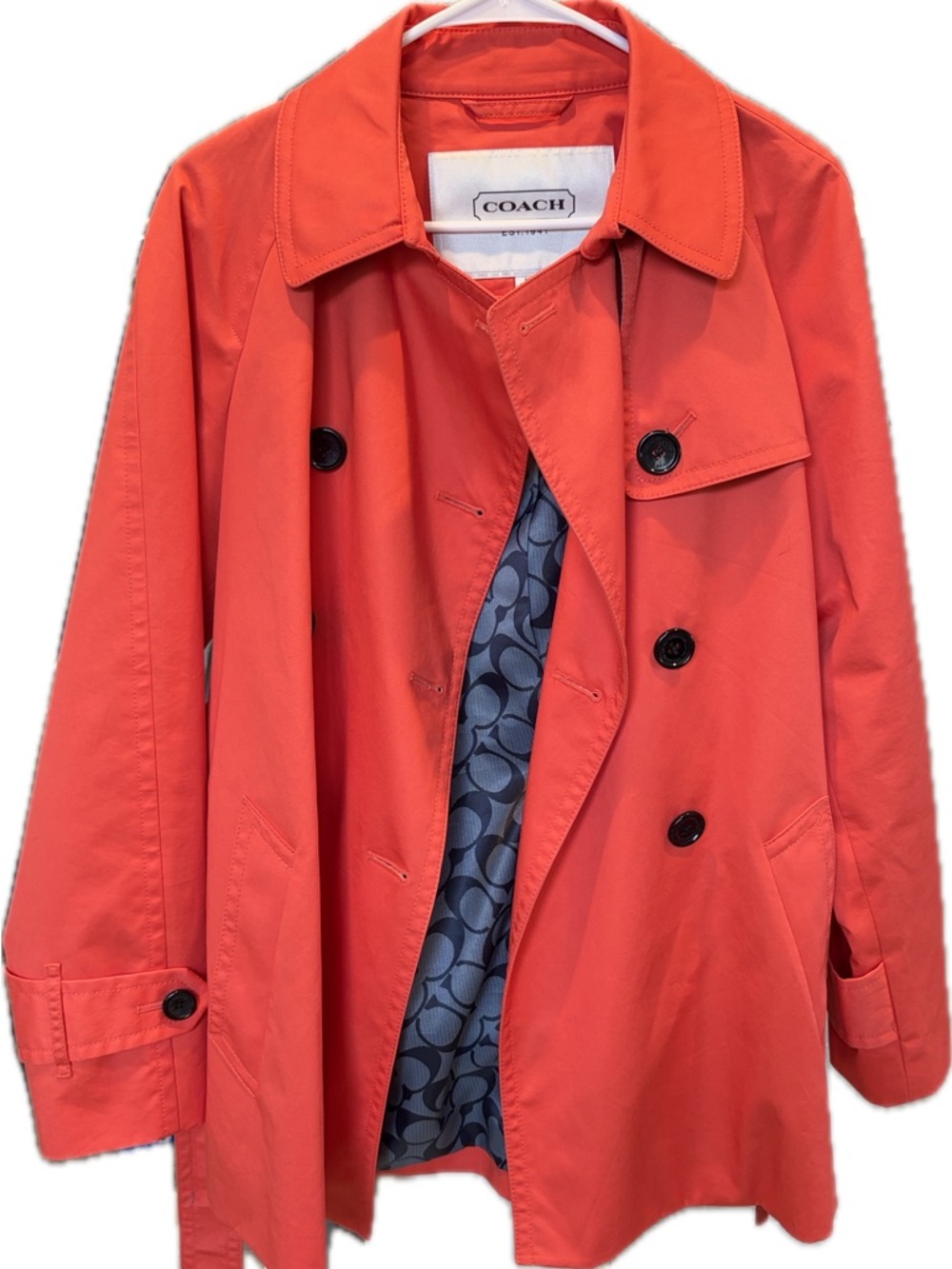 COACH Bright Red Double-Breasted Trench Coat
